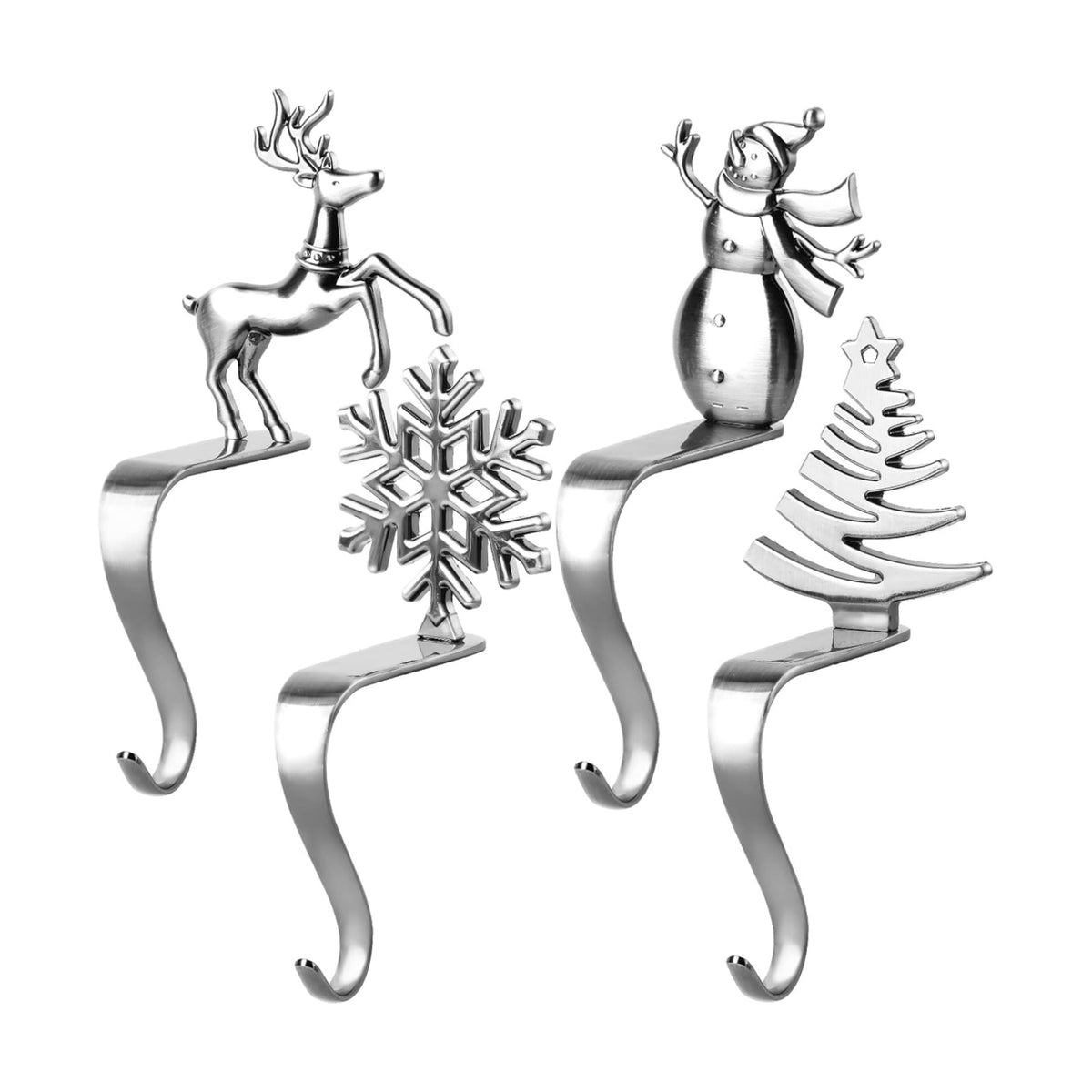 Fonder Mols Christmas Stocking Holders for Mantle, Xmas Fireplace Hanger Hooks Metal Grips Clips (Silver)