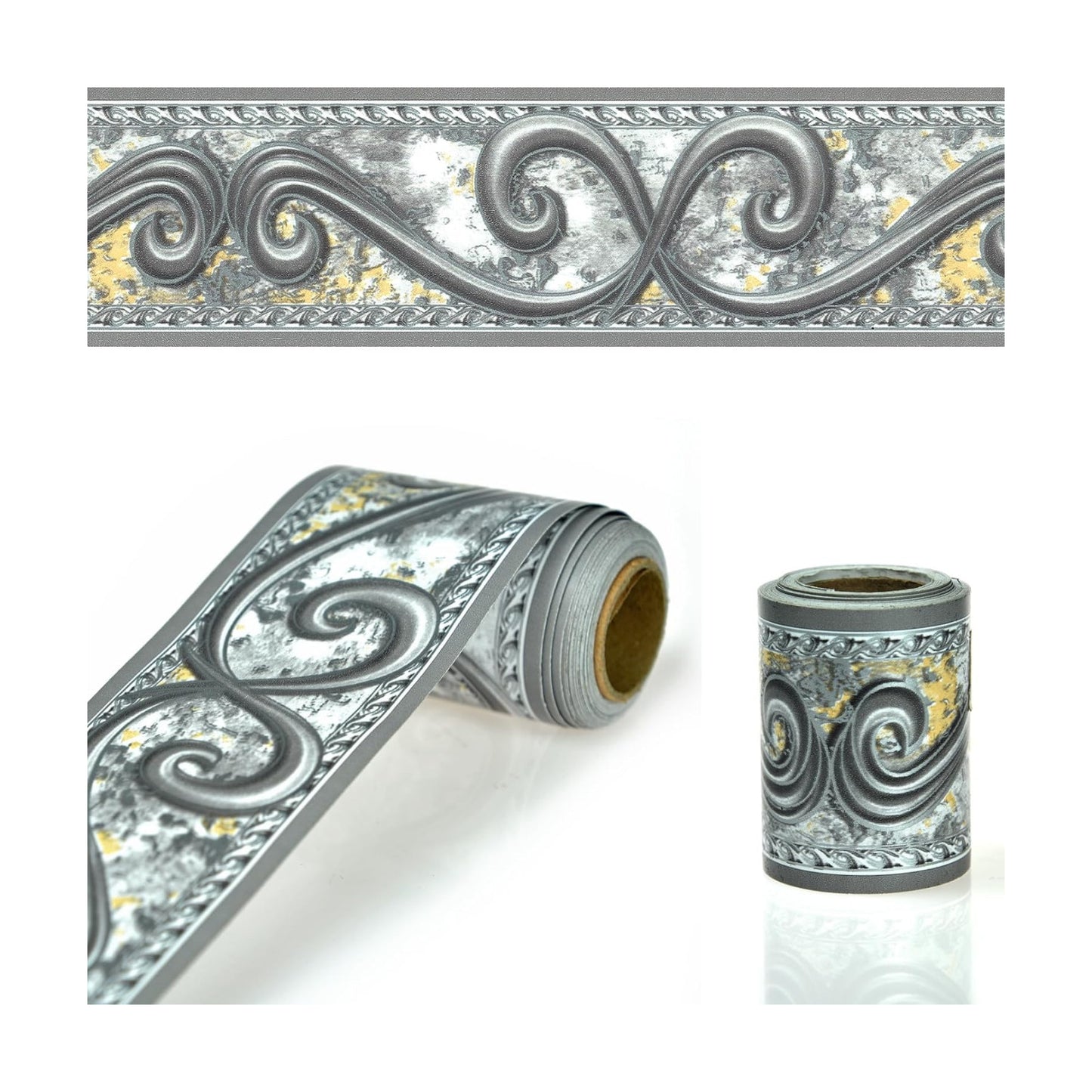 Abstract Curve Grey Removable Self Adhesive Wall Border Decorative Molding Tiles / 2 x 393.7 / Gray