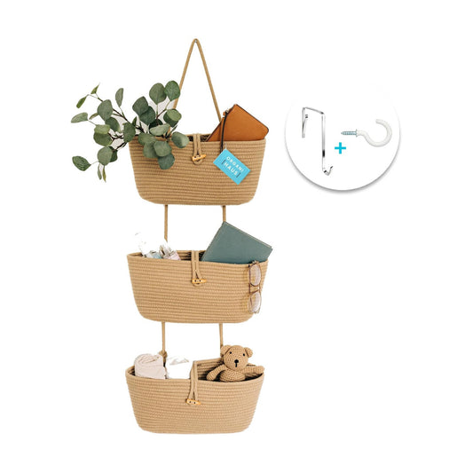 Hanging Wall Basket for Storage / Full Honey / 3-tier
