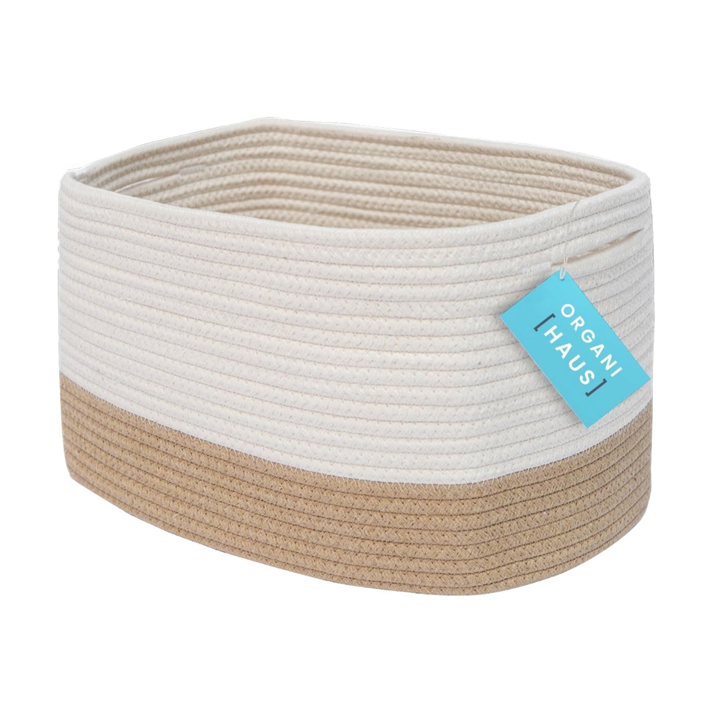 Woven Decorative Basket for Organizing / Honey / Off-white / 15 x 10 x 9