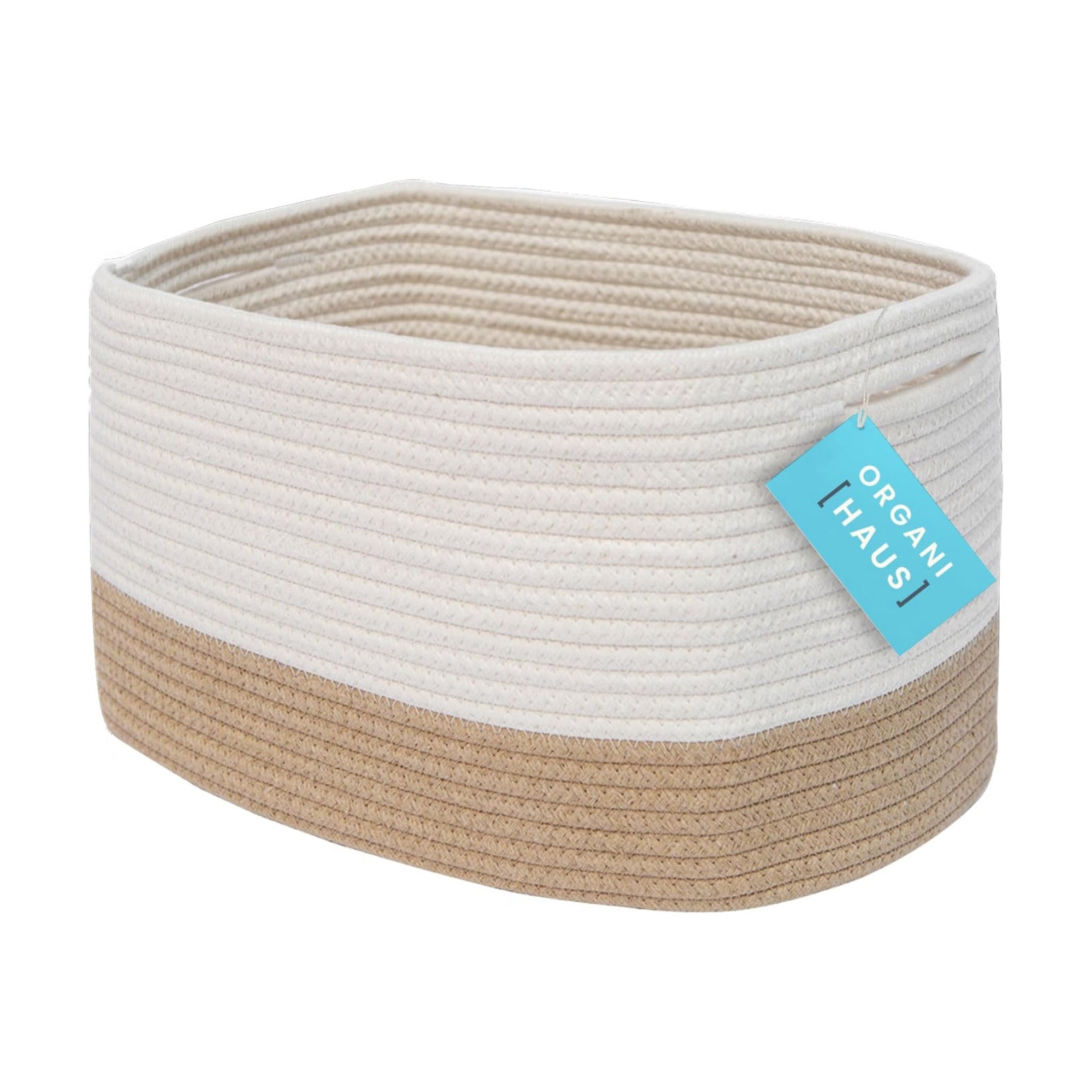 Woven Decorative Basket for Organizing / Honey / Off-white / 15 x 10 x 9
