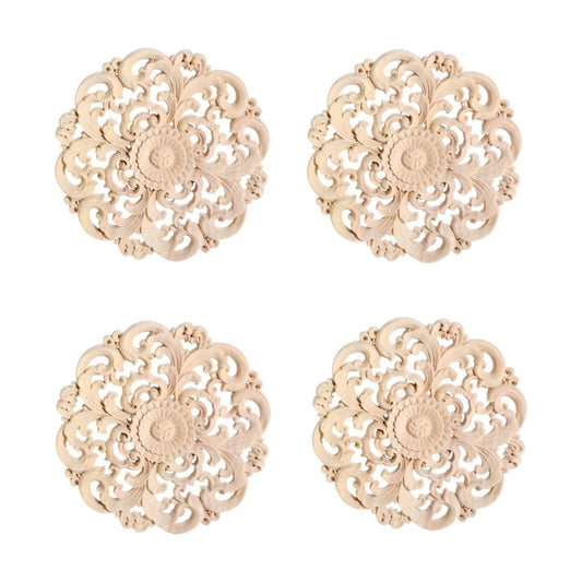 Unpainted Wooden Carved Flower Carvings Decals / 4.72 Inches / 4-pack / Set of 4