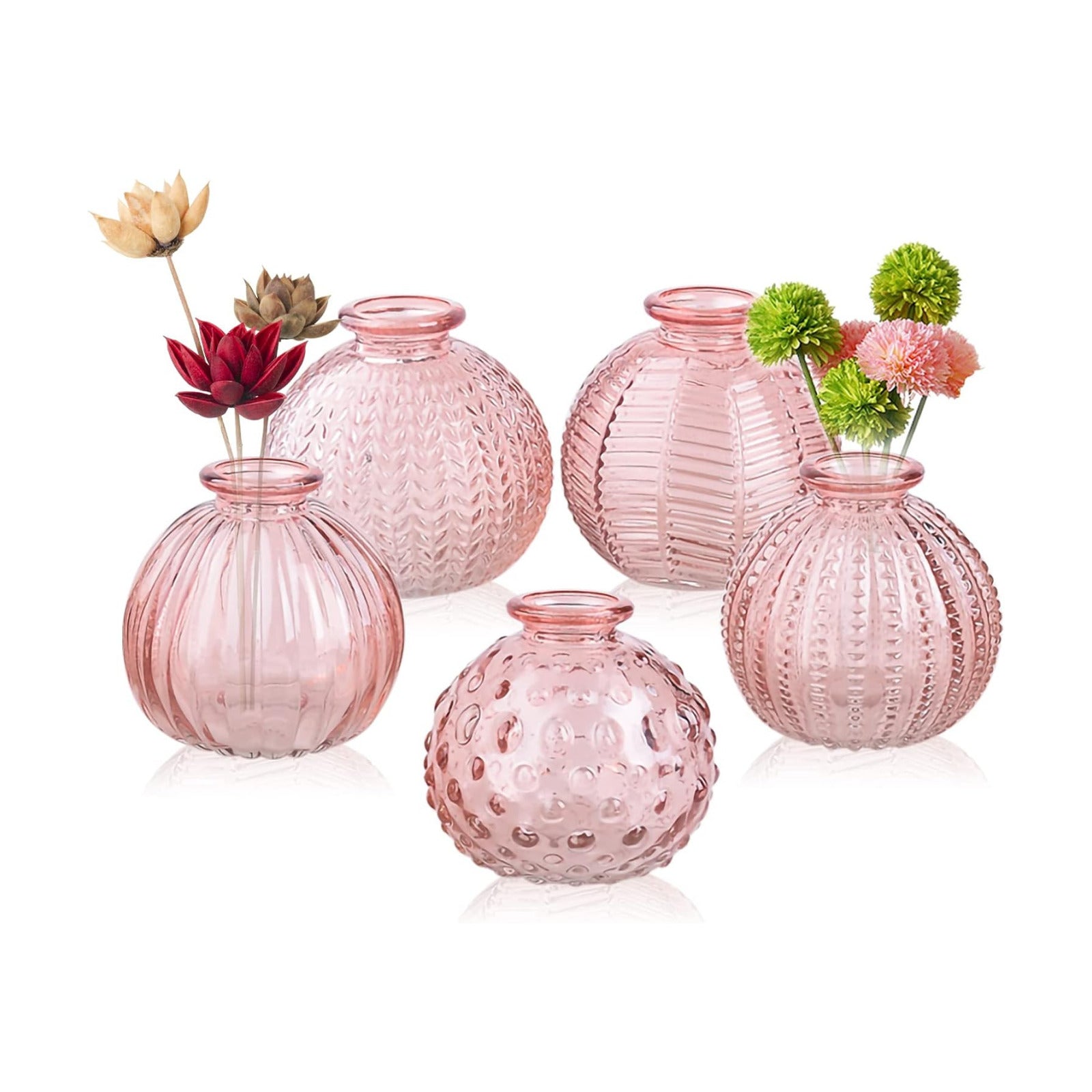 Single Glass Bud Vase Pink Vases for Centerpieces Decor Glass Flower Vase Bottle / Pink-ball Bottle