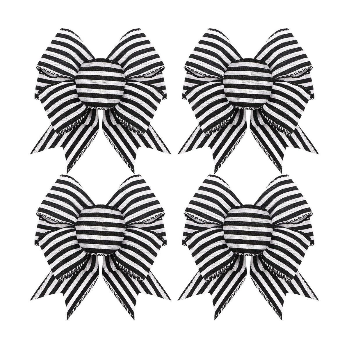 Geosar 4 Pcs Black White Striped Bows, 6 Inch Halloween Bows for Wreaths