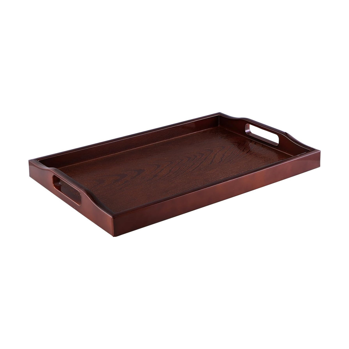 MDLUU Plastic Serving Tray, Ottoman Tray with Cutout Handles, Rectangle Butler Tray for Breakfast in Bed, Coffee Table Decor, Party (Red Brown)