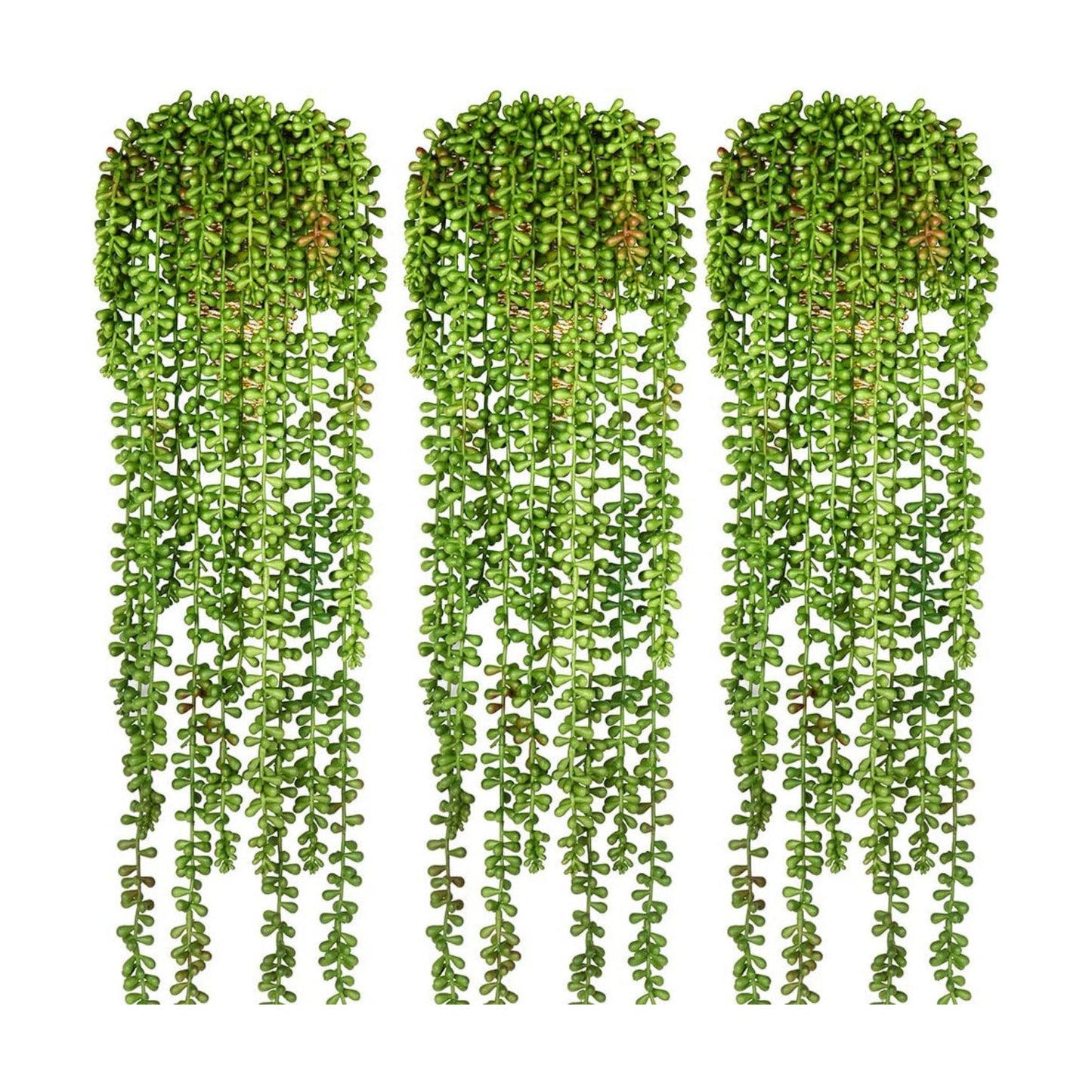 Artificial Fake String of Pearls Plant Faux Succulents Hanging Plants / Dark Green / Set of 3