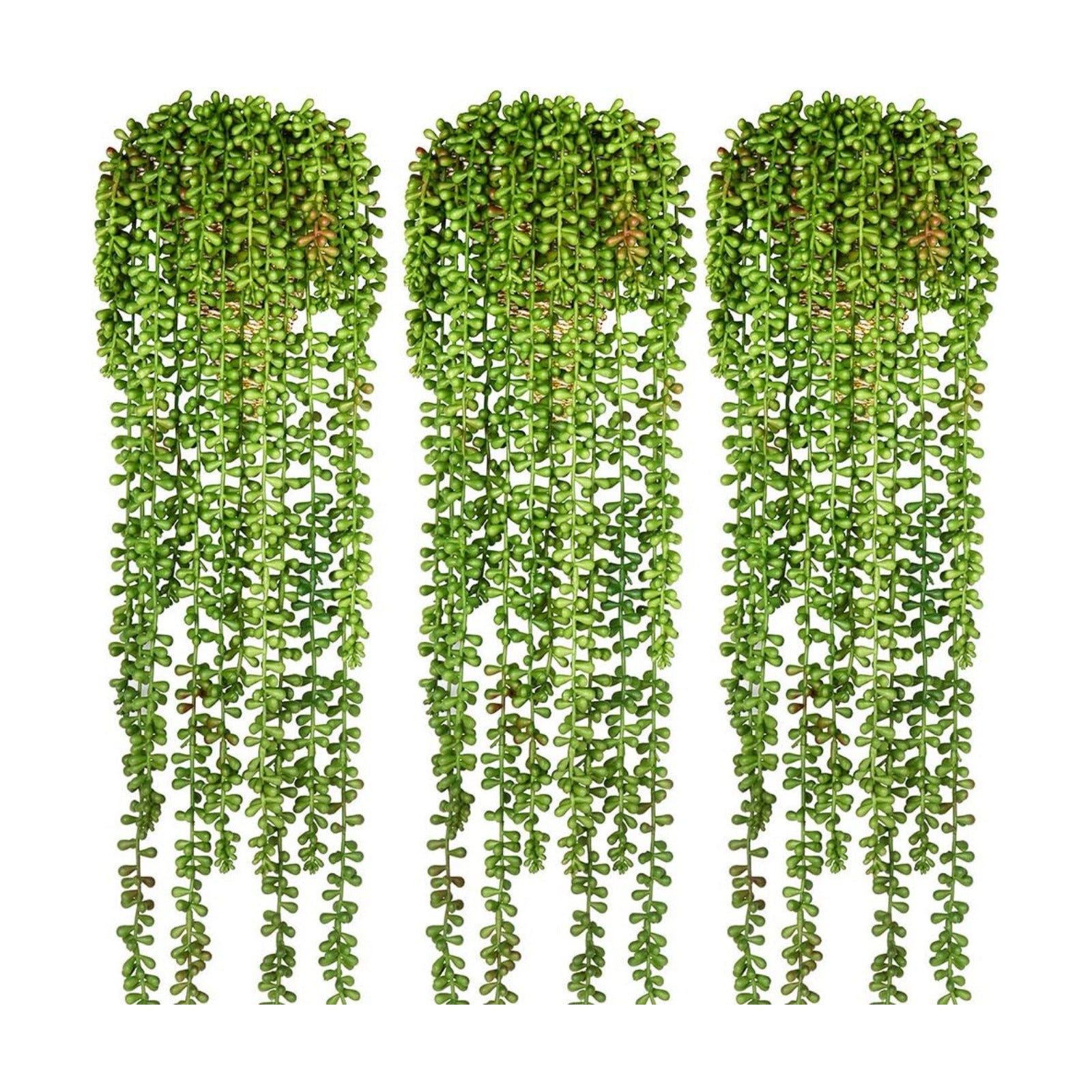 Artificial Fake String of Pearls Plant Faux Succulents Hanging Plants / Dark Green / Set of 3