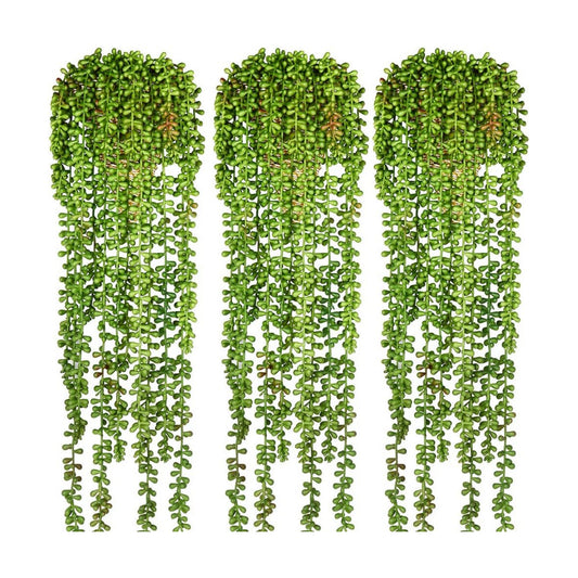 Artificial Fake String of Pearls Plant Faux Succulents Hanging Plants / Dark Green / Set of 3