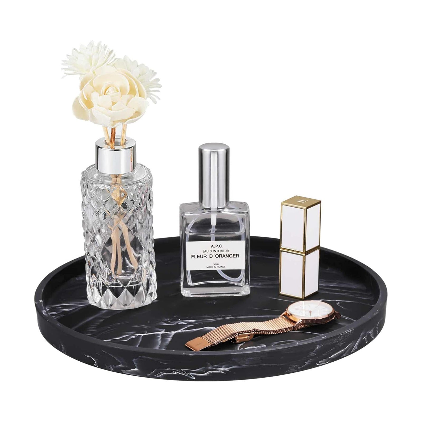 Vanity Tray / Resin Round Tray Decorative Storage Organizer / Round Matte Ink Black