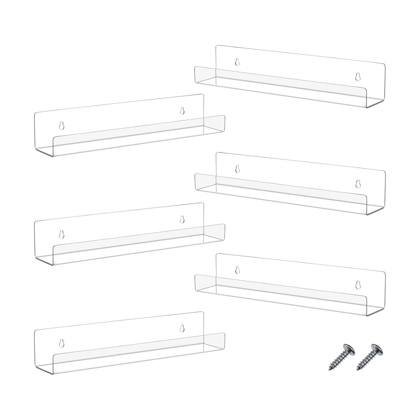 Blulu 6 Packs 14 Inch Acrylic Floating Bookshelf, Wall Mounted Shelf, Ledge Book Shelf for Living Room, Office