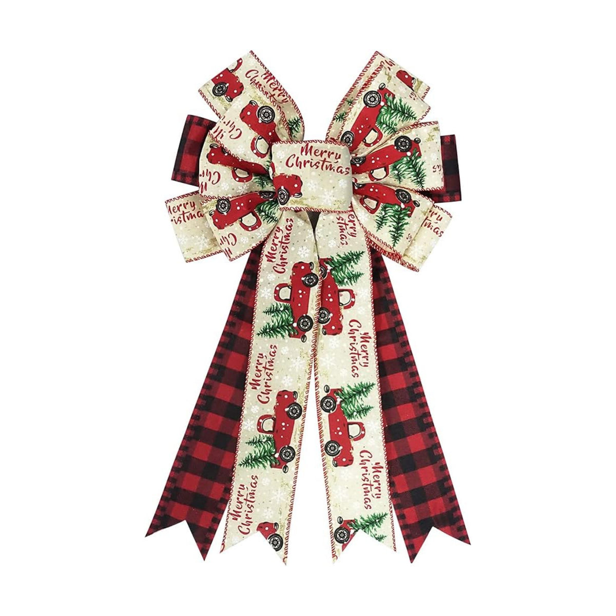 Large Christmas Bow for Wreath, Red Black Buffalo Plaid Bows for Front Door Wall Fence Decor, Tree Truck Snowflake Christmas Wreath Bow Tree Topper Bow for Winter Christmas Party Decoration Supplies