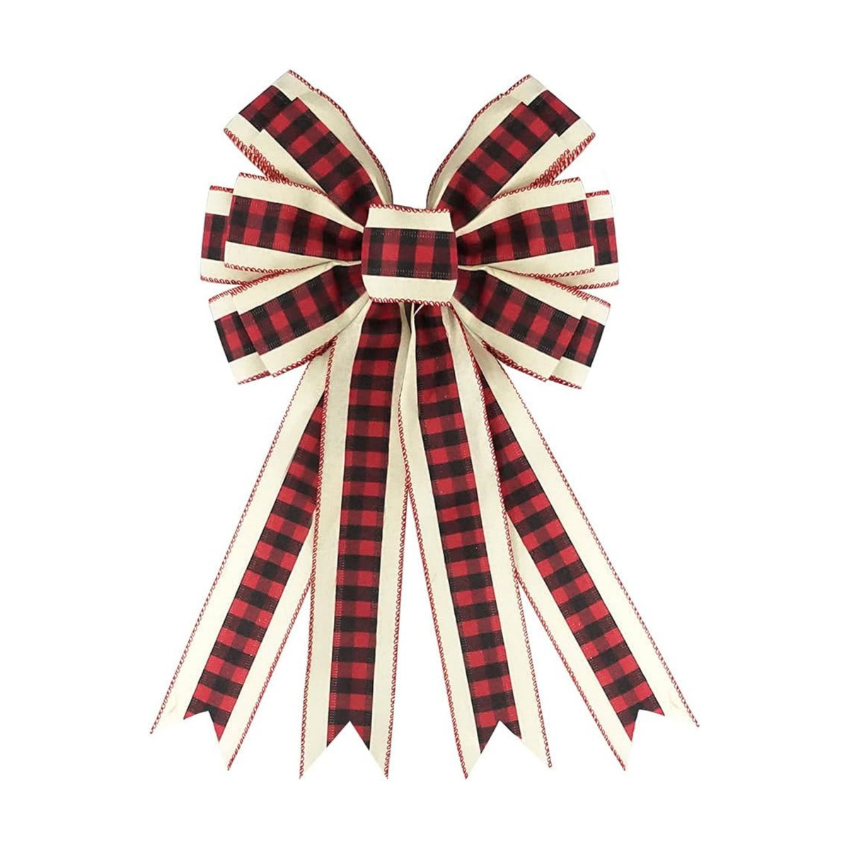 Hying Large Christmas Bow for Wreath, Red Black Buffalo Plaid Bows for Front Door Wall Fence Decor, Red Beige Christmas Wreath Bow Tree Topper Bow for Winter Christmas Party Decoration Supplies