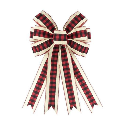 Hying Large Christmas Bow for Wreath, Red Black Buffalo Plaid Bows for Front Door Wall Fence Decor, Red Beige Christmas Wreath Bow Tree Topper Bow for Winter Christmas Party Decoration Supplies