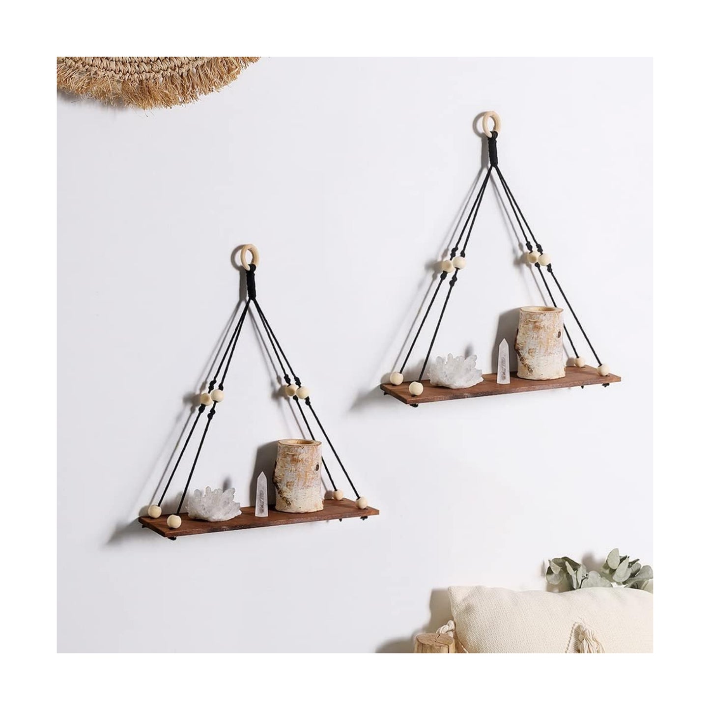 Wooden Wall Hanging Shelves / Black Simplicity / Set of 2