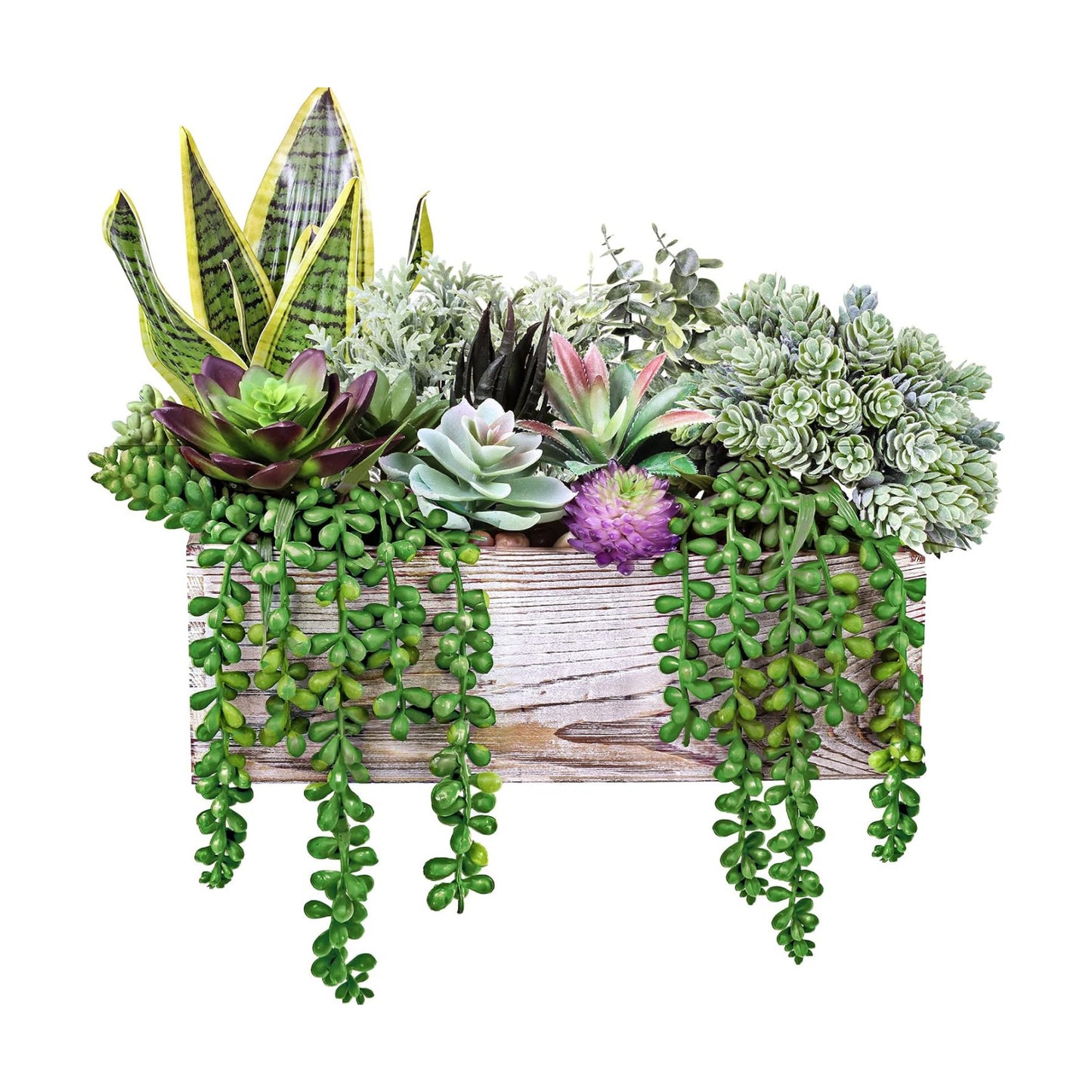 Assorted Artificial Succulents Fake Plants in Rectangular Wooden Pots Artificial Potted / Set of 14