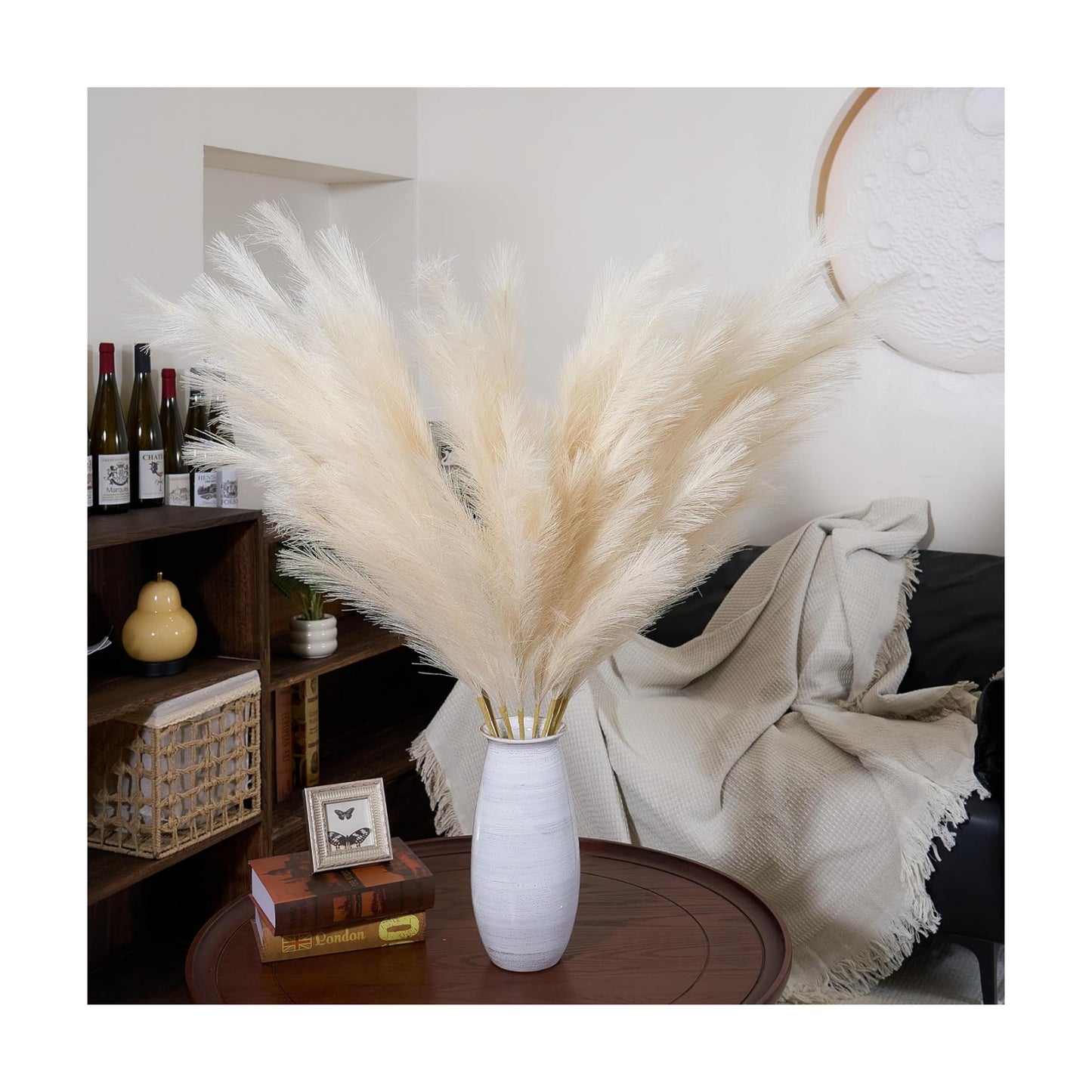 Cream Pampa " 8pcsTall Fluffy Feather Flowers / 43.3 / Faux Beige / Set of 8