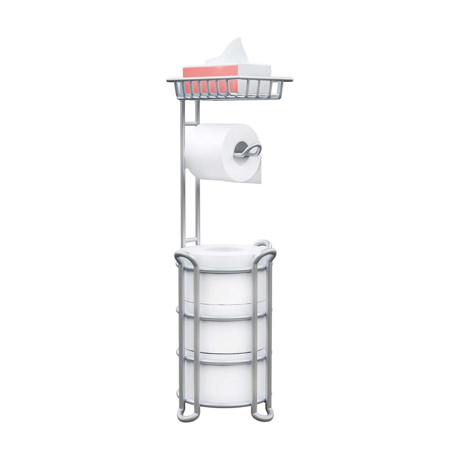 Toilet Paper Holder Stand with Shelf for Phone, Free Standing Tissue Roll Storage and Dispenser Rack for 4 Mega Rolls