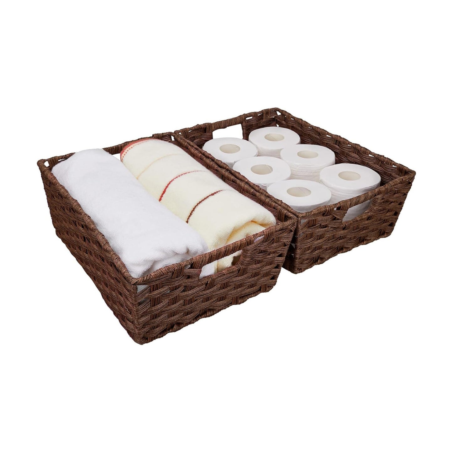 Metal Frame / Large Wicker Storage Basket / 15 x 10.3 x 5.2 / Brown / Set of 2