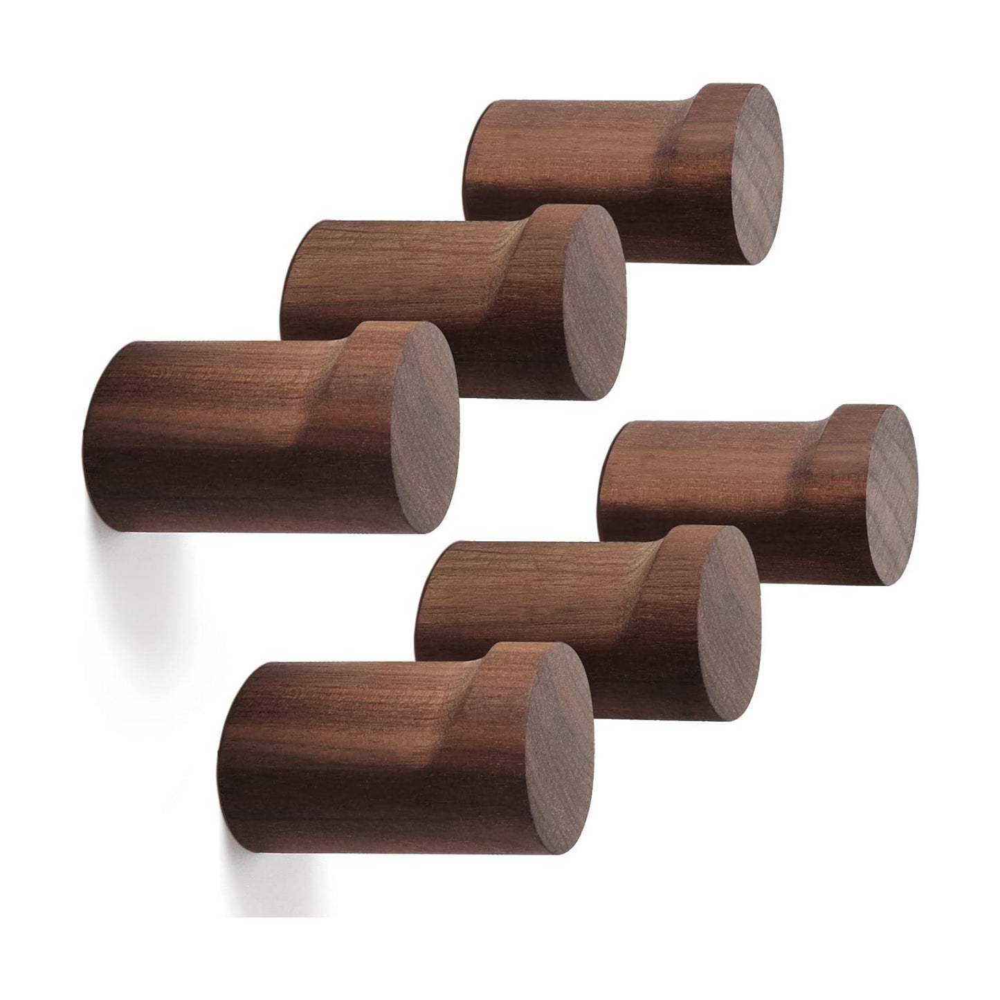 Wood Wall Hooks / Walnut / Natural / Set of 6