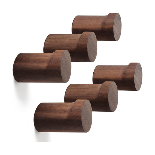 Wood Wall Hooks / Walnut / Natural / Set of 6