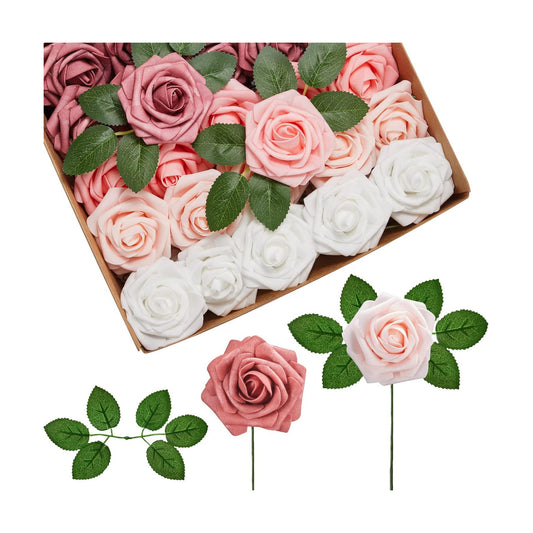 InnoGear Fake Roses 50 Pcs Shades of Dusty Flowers Artificial Faux Floral