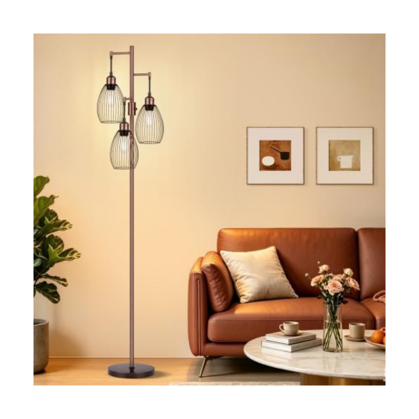 Dimmable Floor Lamp, 3 x 800LM LED Edison Bulbs Included, Farmhouse Industrial Floor Lamp Standing Lamp with Elegant