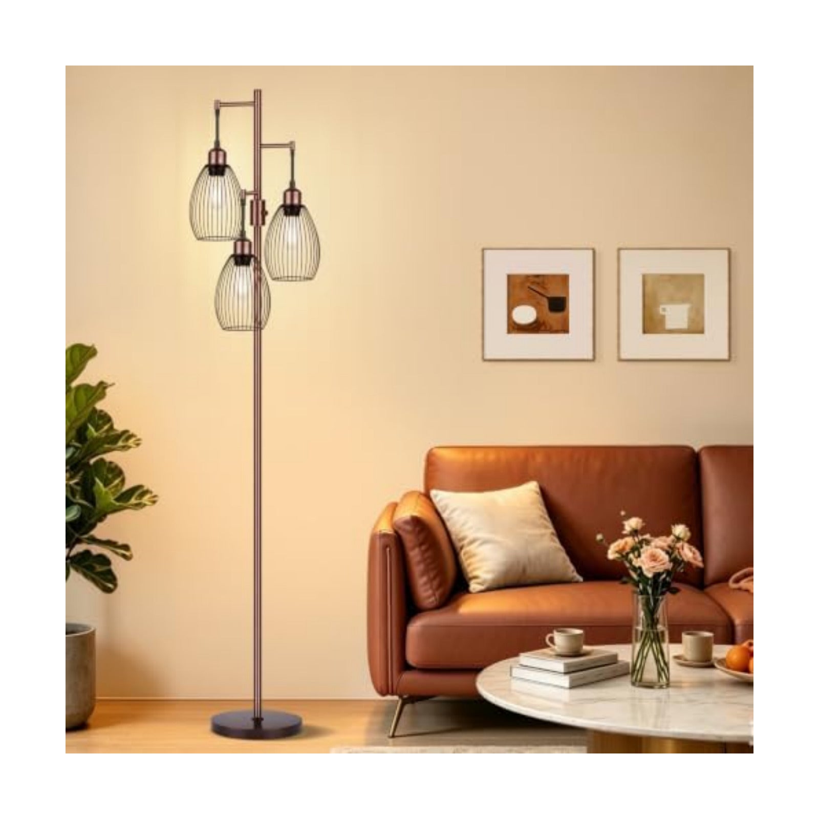 Dimmable Floor Lamp, 3 x 800LM LED Edison Bulbs Included, Farmhouse Industrial Floor Lamp Standing Lamp with Elegant