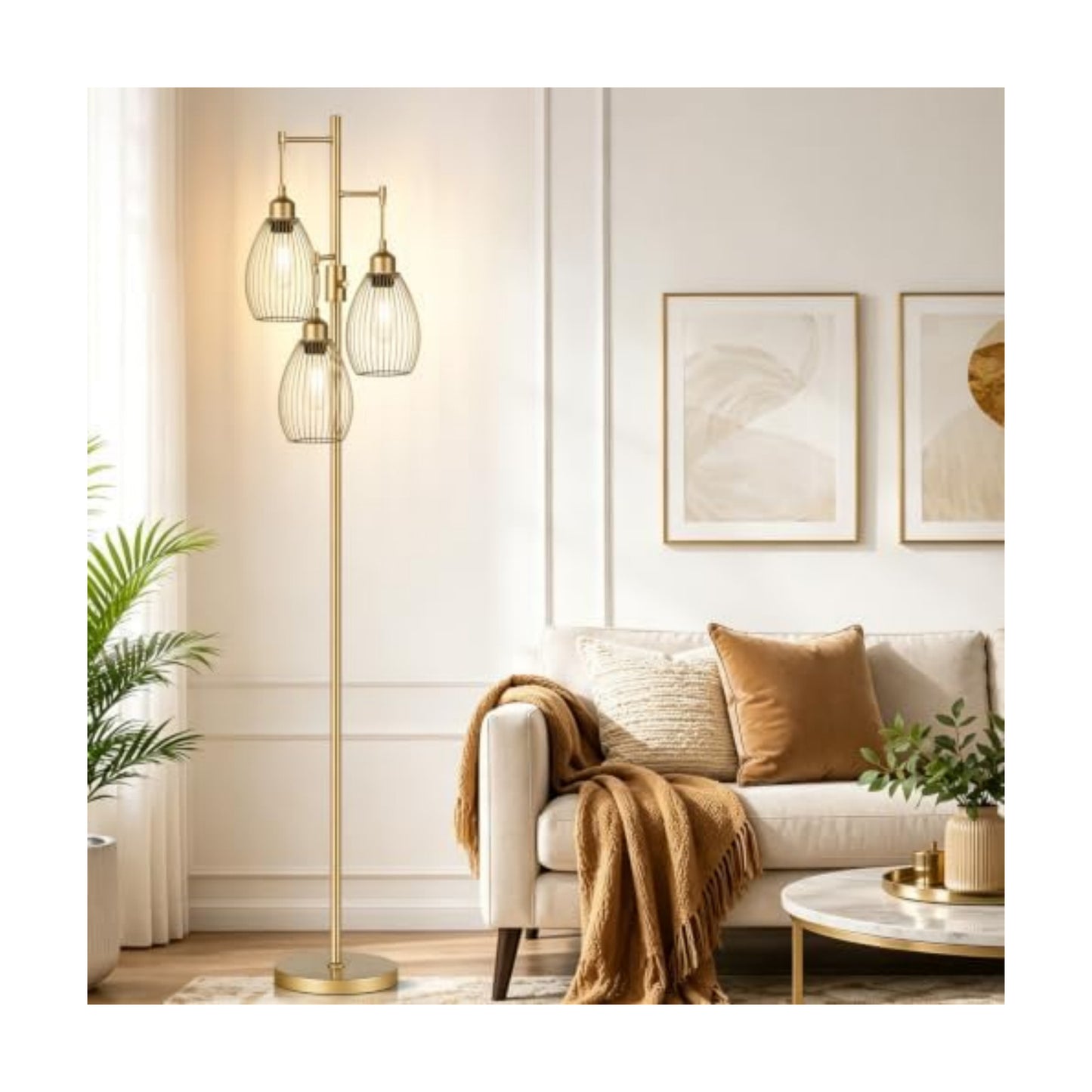 Dimmable Floor Lamp, 3 x 800LM LED Edison Bulbs Included, Farmhouse Industrial Floor Lamp Standing Tree Lamp with