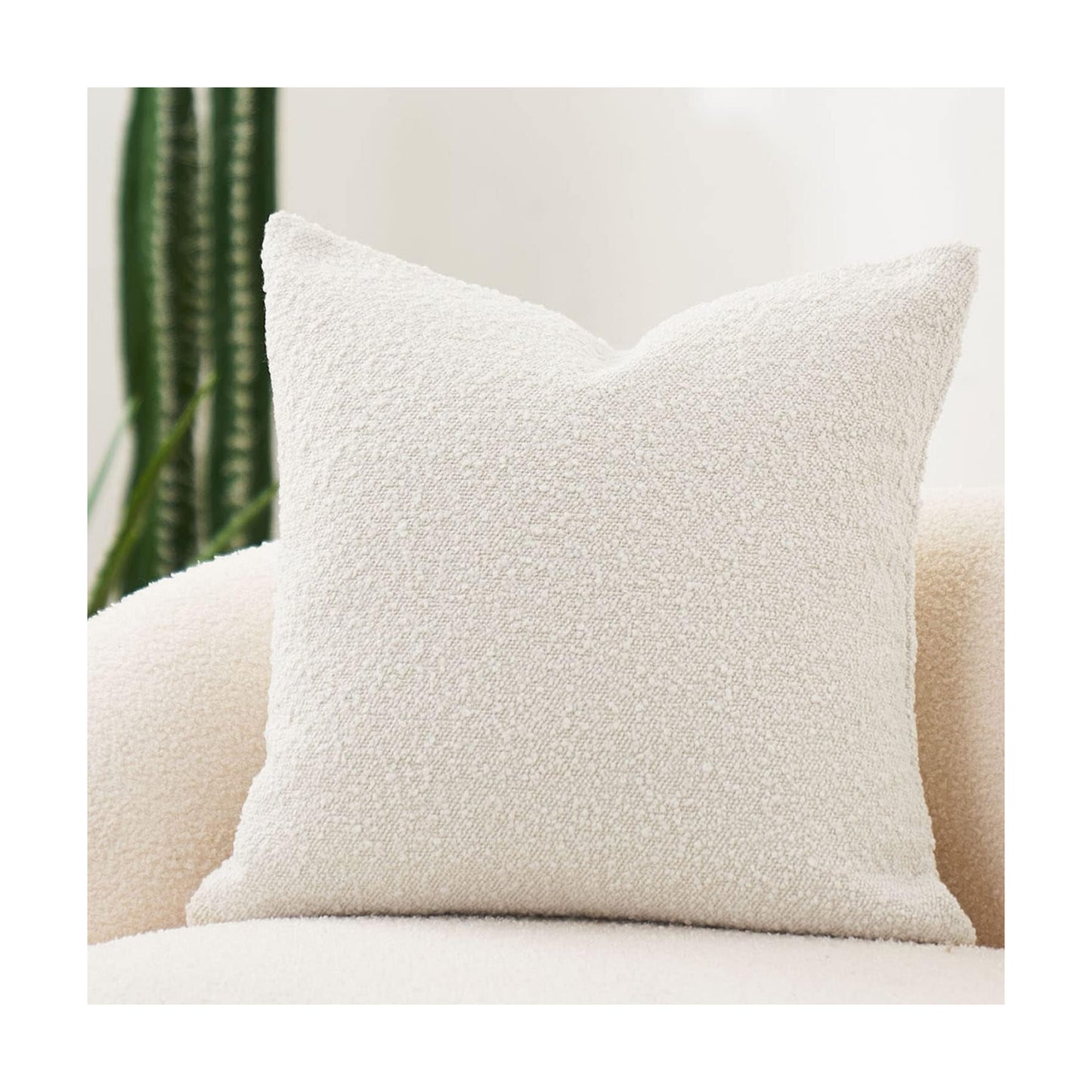 Decorative Throw Pillow Cover Textured Boucle Square Sofa Couch Pillow / Ivory / 18 x 18