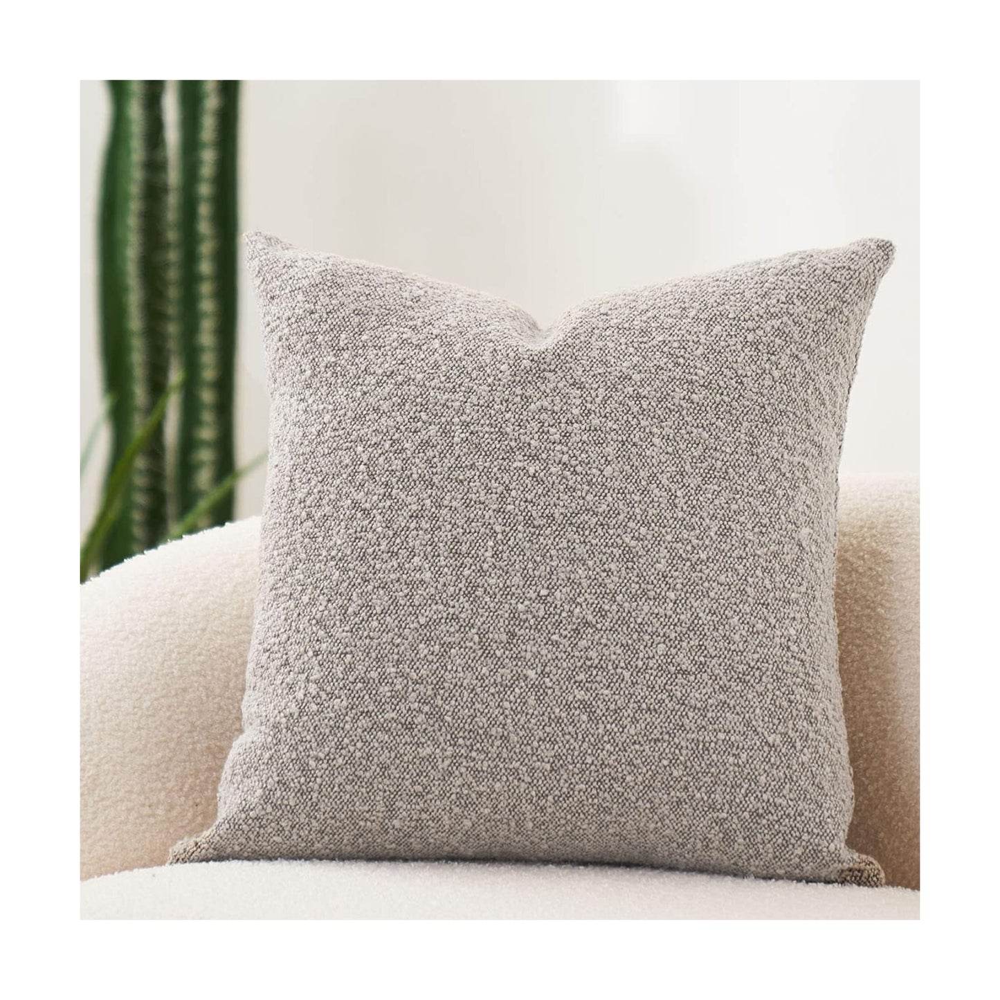 Decorative Throw Pillow Cover Textured Boucle Square Sofa Couch Pillow / Sand Grey / 18 x 18