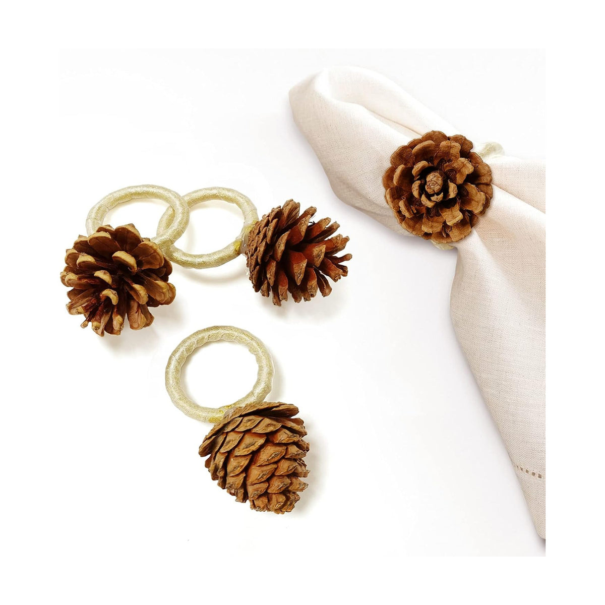 Christmas Napkin Rings, Napkin Rings Set of 4 with Christmas Pinecone Cloth Napkin Rings for Christmas Table Decoration, Wedding, Thanksgiving, Party, Dinner Table Decor (Christmas Pinecone)