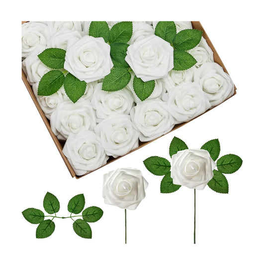InnoGear Fake Roses 100 Pcs White Flowers Artificial Faux Foam Floral Decor