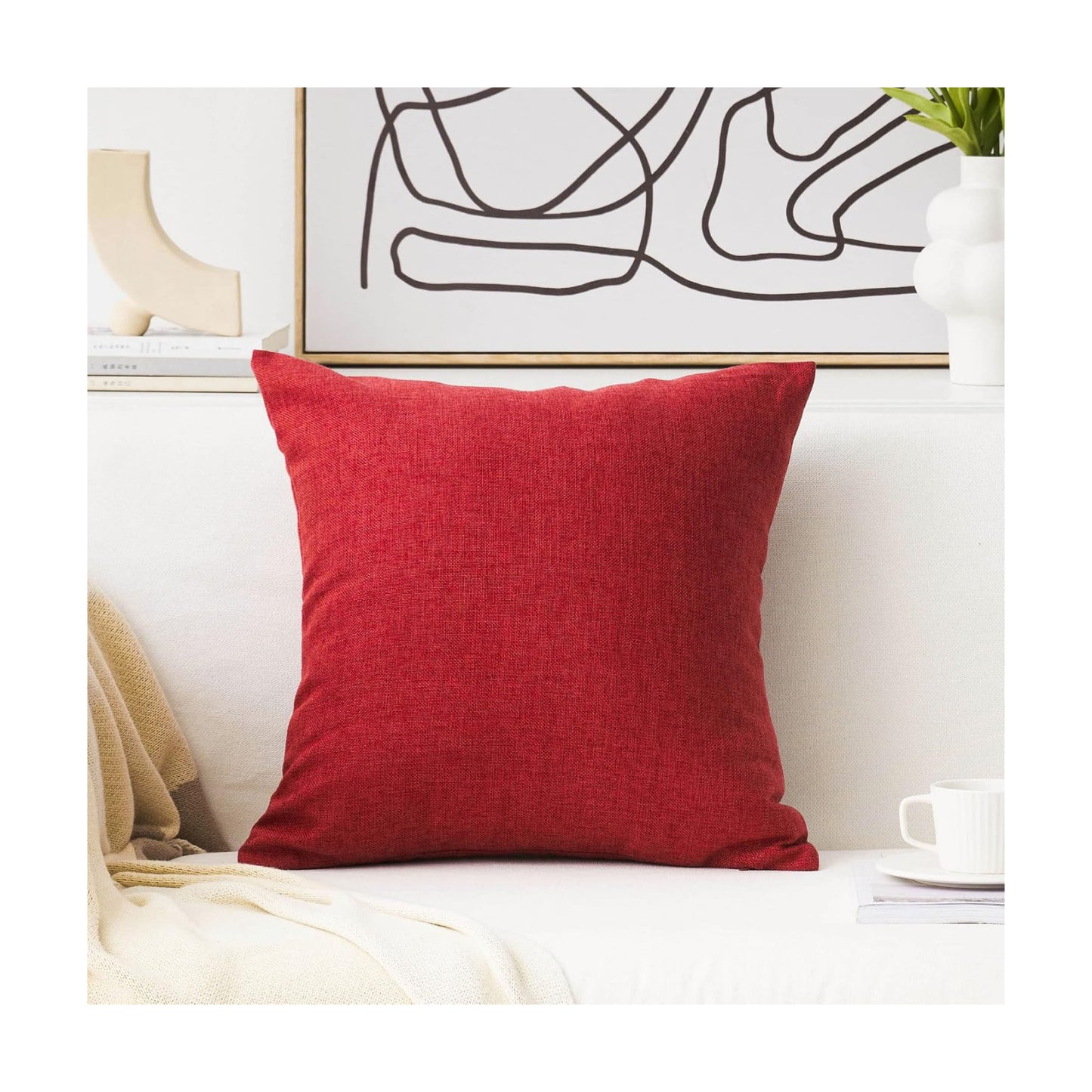 Throw Pillow Cover Linen Decorative Euro Sham Pillow Cover / 26 x 26 / Burgundy / Red