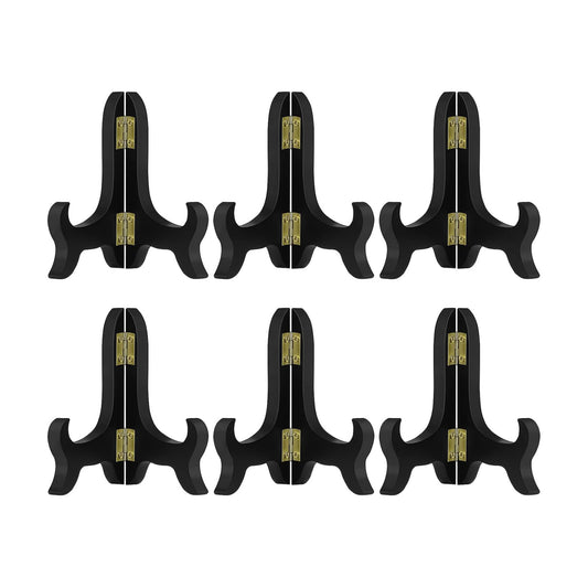 Wooden Display Stand Plate Easels Holder / 4inch / Black / Set of 6