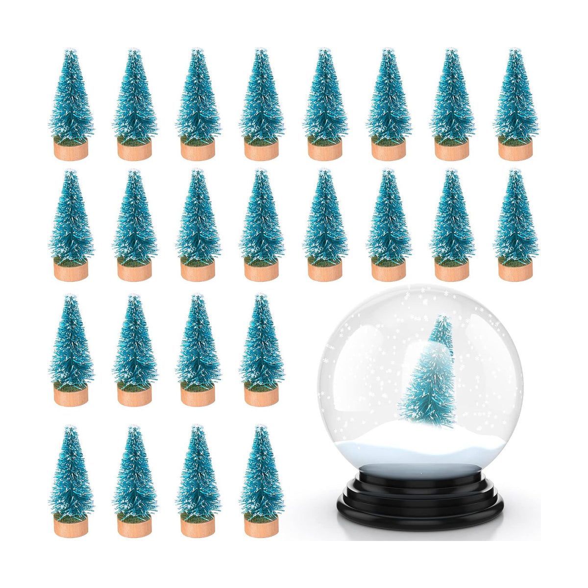 Sumind 24 Pcs Mini Christmas Bottle Brush Trees Craft Miniature Tiny Sisal Trees with Wooden Base Christmas Winter Snow Tabletop for Crafts Display Decor(Aquamarine Blue)