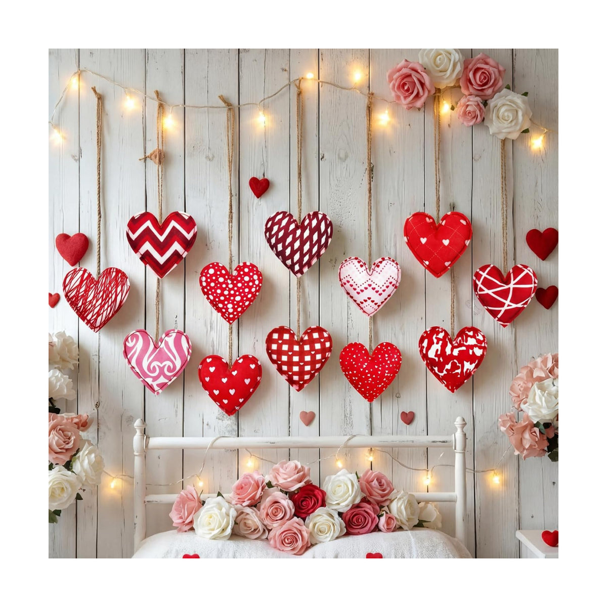 Breling 12 Pcs Valentines Felt Heart Ornaments, 3.15 in Red Hanging Decor