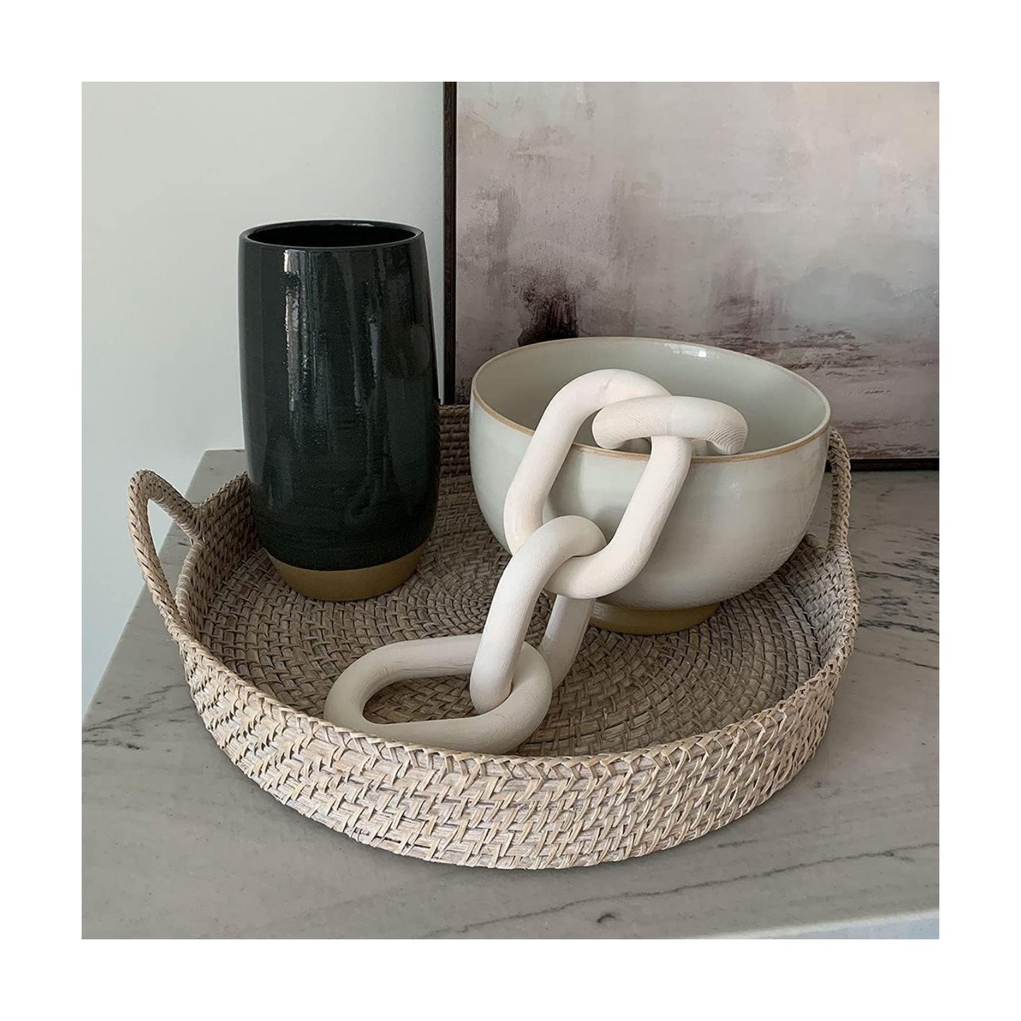 Wood Chain Link Decor / White