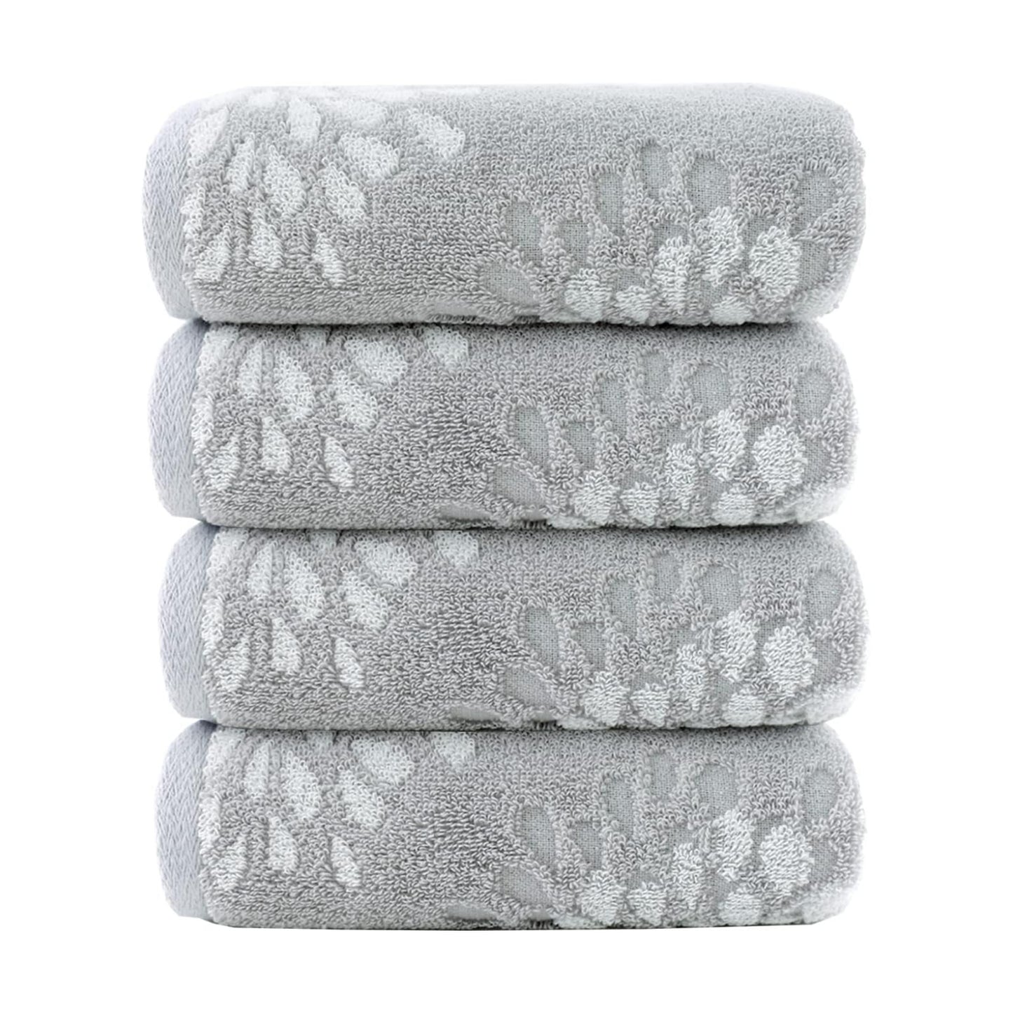 Hand Towels Set of 4 Hydrangea Floral Pattern 100% Cotton Absorbent Soft Decorative Towel for Bathroom (Light Grey)