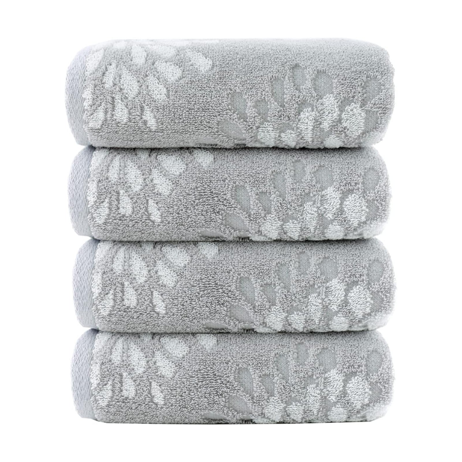 Hand Towels Set of 4 Hydrangea Floral Pattern 100% Cotton Absorbent Soft Decorative Towel for Bathroom (Light Grey)