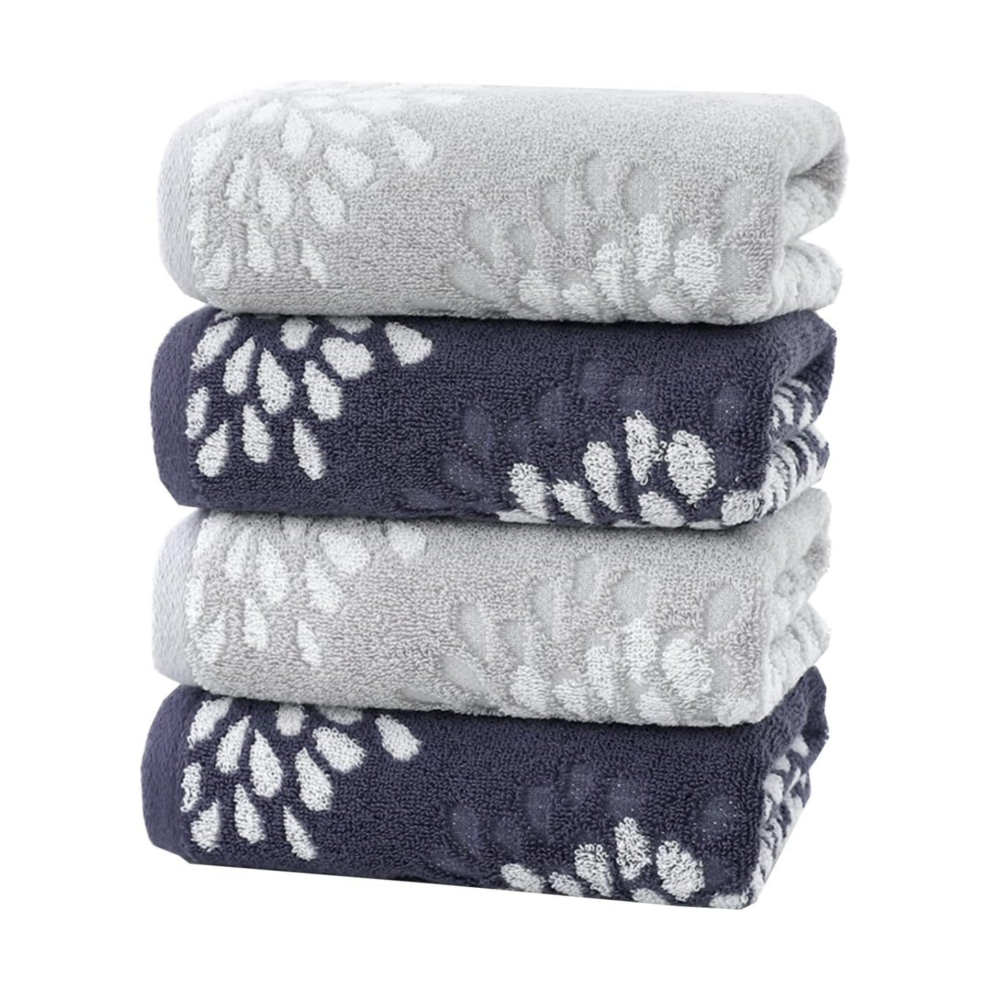 Hand Towels Set of 4 Hydrangea Floral Pattern 100% Cotton Absorbent Soft Decorative Towel for Bathroom (Light Grey &
