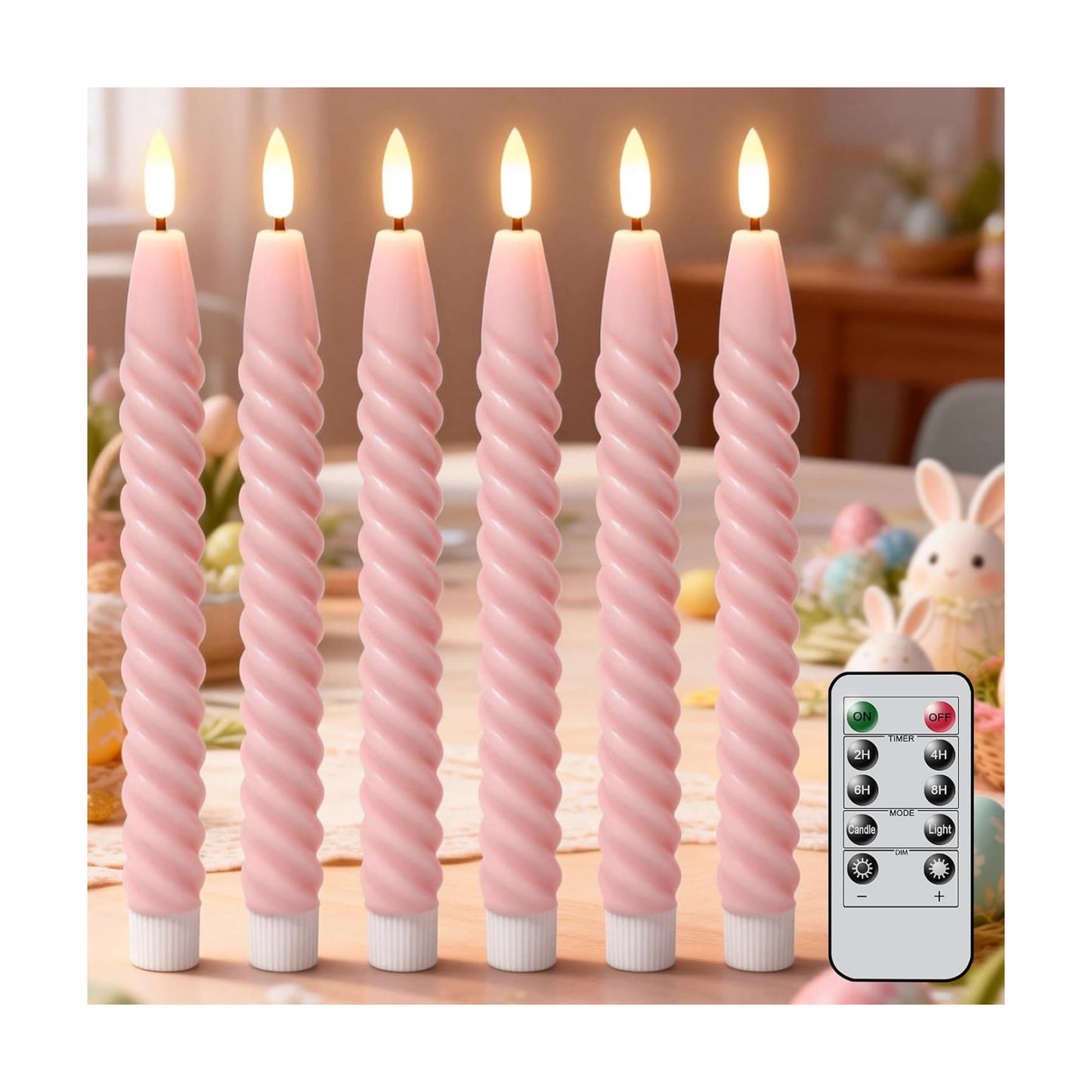 Pink Flameless Taper Candles Flickering with Remote Timer | LED Spiral Taper Candles, Flameless Candlesticks, Battery