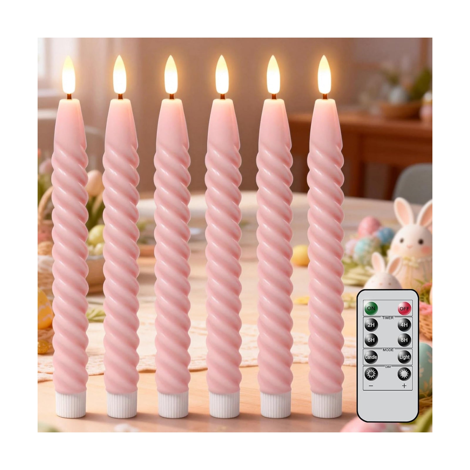 Pink Flameless Taper Candles Flickering with Remote Timer | LED Spiral Taper Candles, Flameless Candlesticks, Battery