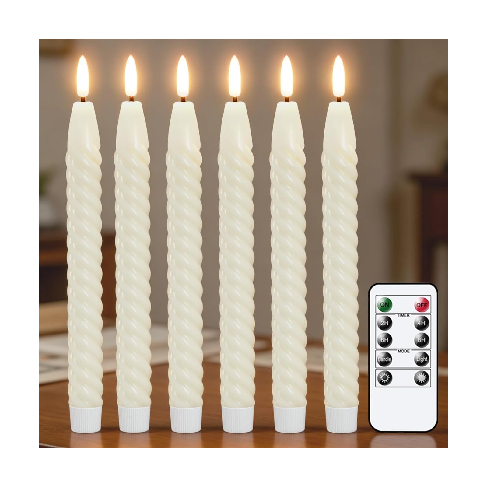 Ivory Flameless Taper Candles Flickering with Remote Timer | LED Spiral Taper Candles, Flameless Candlesticks, Battery