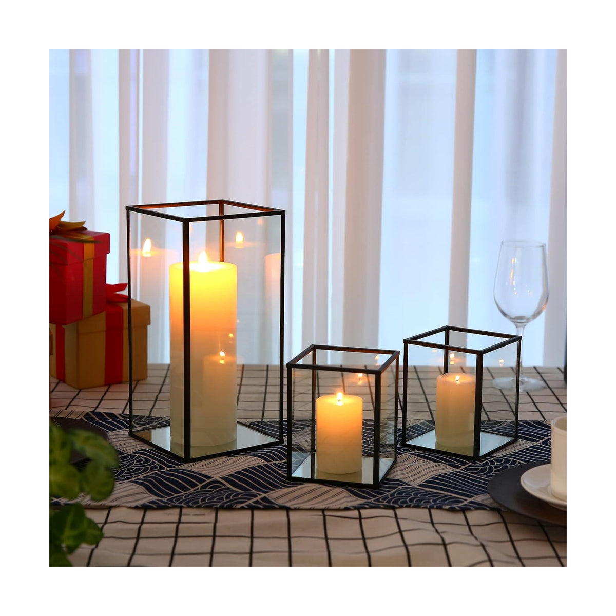 yshengood Hurricane Candle Holder Set of 3 Pcs, Black Candle Holder for Pillar Candle