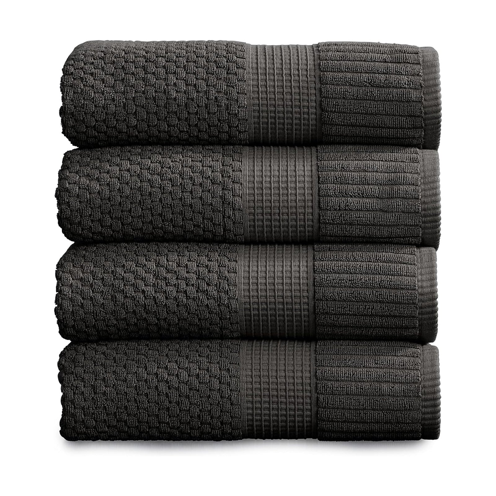 NY Loft 100% Cotton 4 Pack Bath Towels, 30" x 52", Dark Grey, Quick-Dry, Absorbent, OEKO-TEX Certified, Machine