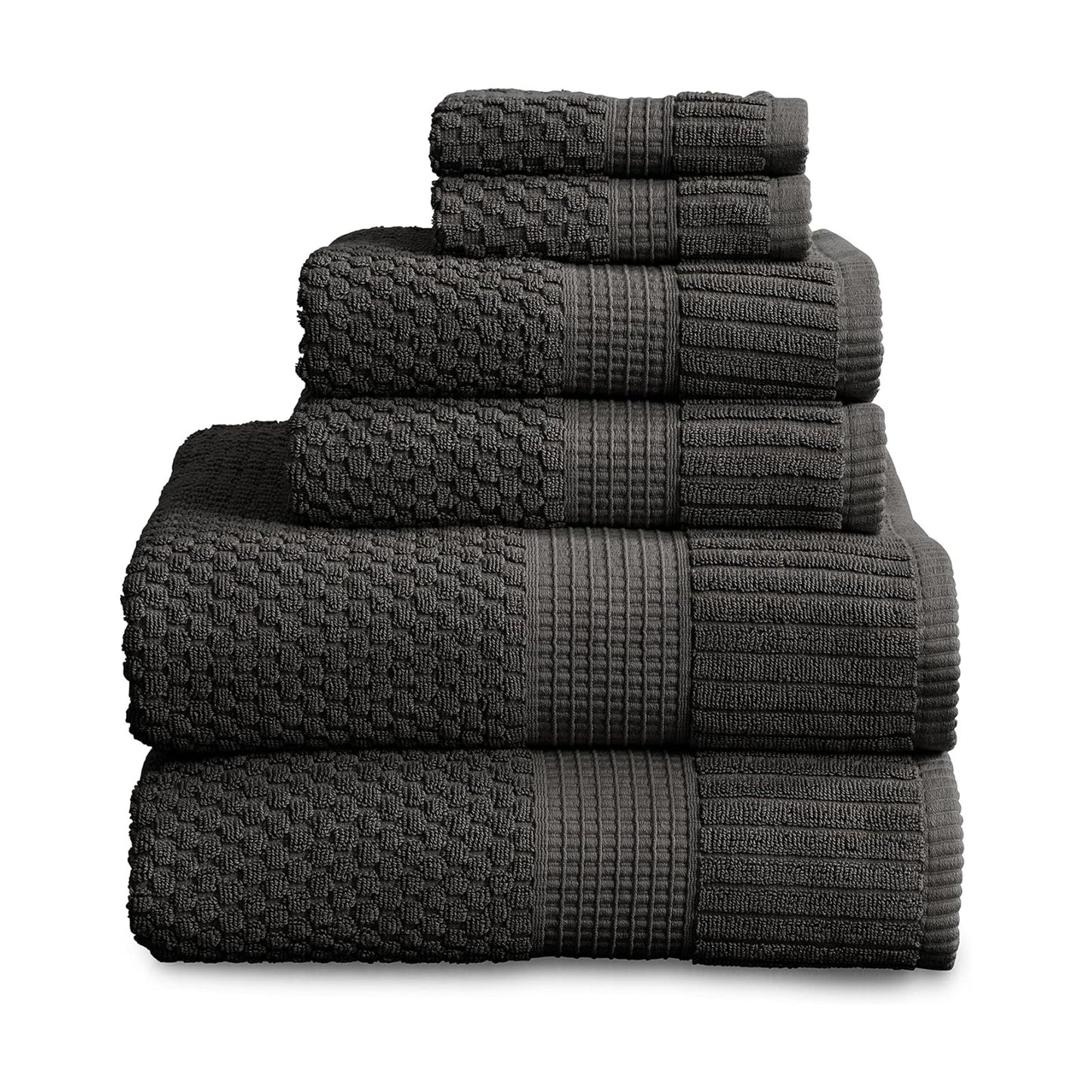 NY Loft 100% Cotton 6-Piece Bath Towel Set | Dark Grey | Quick-Dry | 30" x 52" Bath Towels | 16" x 28" Hand Towels