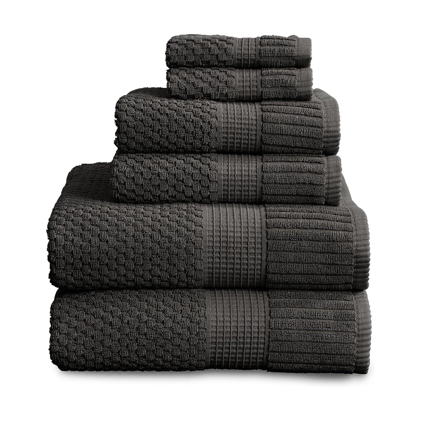 NY Loft 100% Cotton 6-Piece Bath Towel Set | Dark Grey | Quick-Dry | 30" x 52" Bath Towels | 16" x 28" Hand Towels