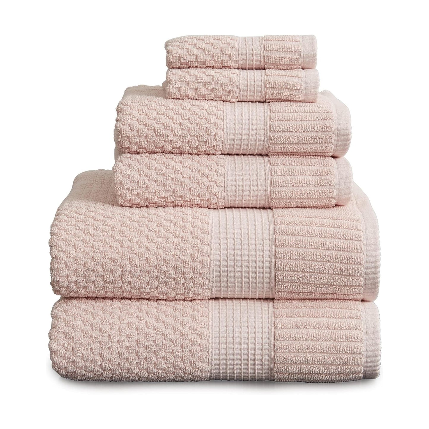 NY Loft 100% Cotton 6-Piece Bath Towel Set | Pink | Oeko-TEX | Quick-Dry | 30" x 52" Bath Towels | 16" x 28" Hand
