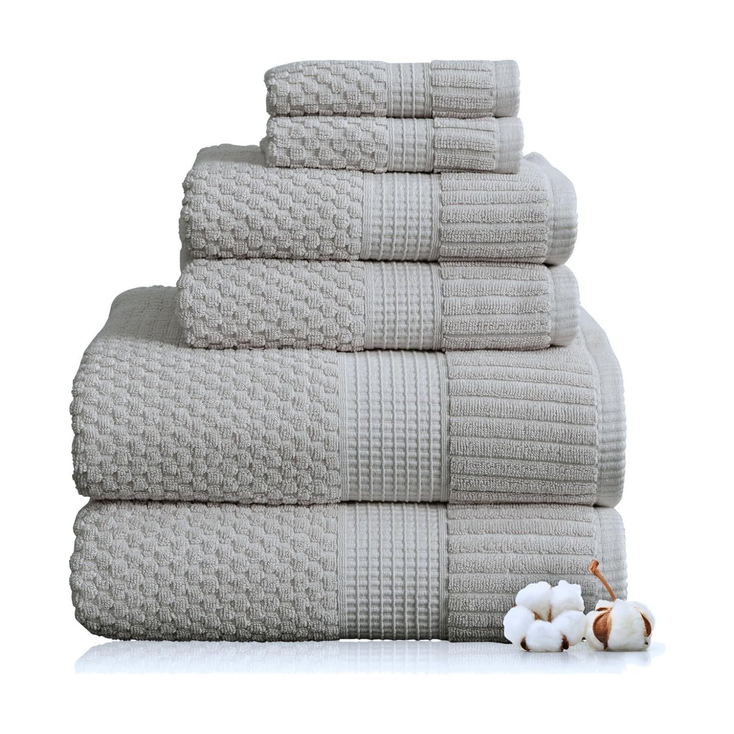 NY Loft 100% Cotton 6-Piece Bath Towel Set | Grey | Oeko-TEX | Quick-Dry | 30" x 52" Bath Towels | 16" x 28" Hand