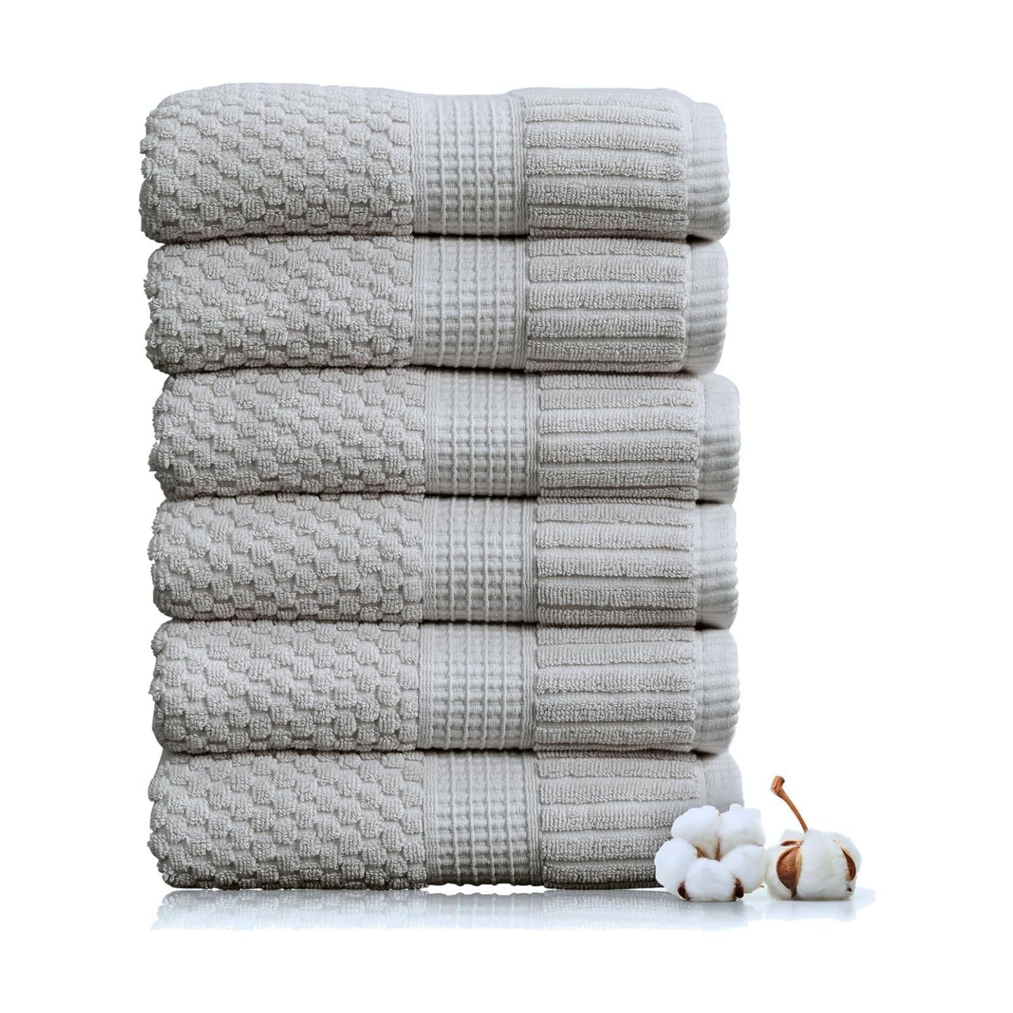 NY Loft 100% Cotton 6-Pack Hand Towel Set | Grey | Oeko-TEX | Quick-Dry | Six 16" x 28" Hand Towels | Super Absorbent